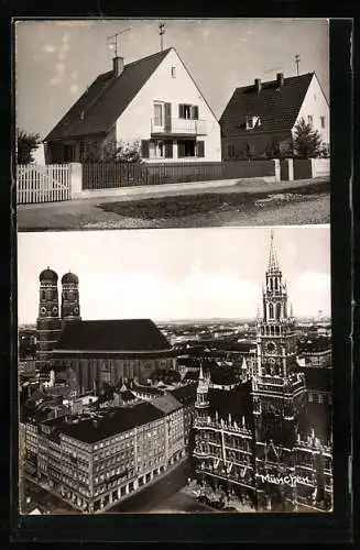 AK München, Eigenheim-Neubauten, Teilansicht mit Frauenkirche