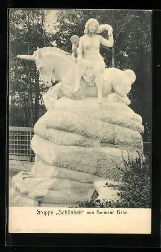 AK München, Bayer. Gewerbeschau 1912, Plastik Schönheit v. H. Hahn