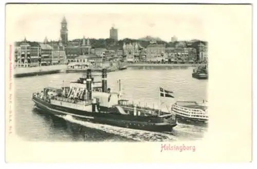 Relief-AK Helsingborg, Hafen mit Dampfer