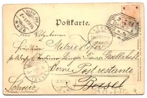 Relief-AK Graz, Strassenpartie mit Cafe und Rathaus