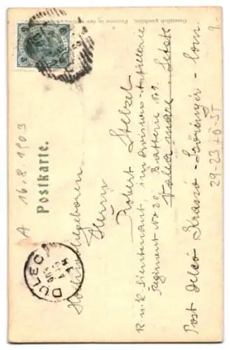 Relief-AK Leoben, Strassenpartie mit Stadtturm