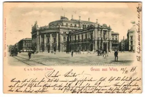 Relief-AK Wien, K. u. k. Hofburg-Theater mit Strassenpartie