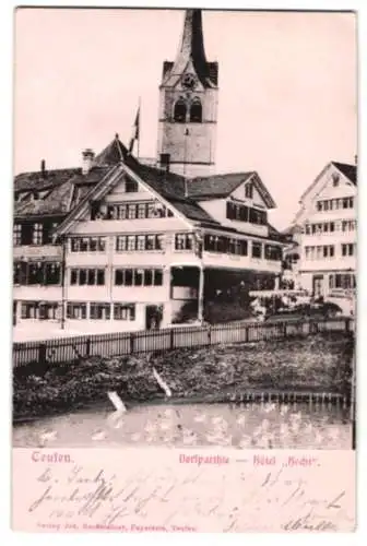 Relief-AK Teufen, Dorfpartie mit Hotel Hecht