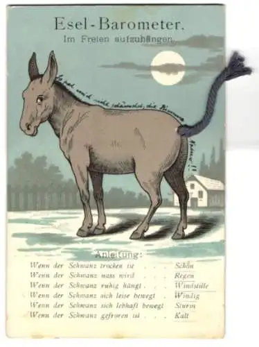 Mechanische-AK Esel-Barometer, Eselschwanz aus Stoff, kann nach Zustand über das Wetter informieren, Meteorologie