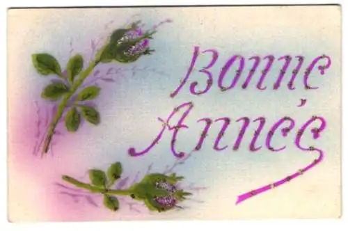 Glitzer-Perl-AK Rosenknospen zum neuen Jahr