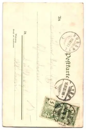 Glitzer-Perl-AK junge Frau im rosa Kleid schreibt Liebsbrief auf Veranda