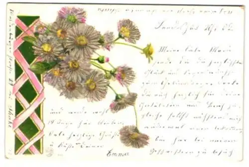 Glitzer-Perl-AK Strauss mit Margeriten hängt hinab