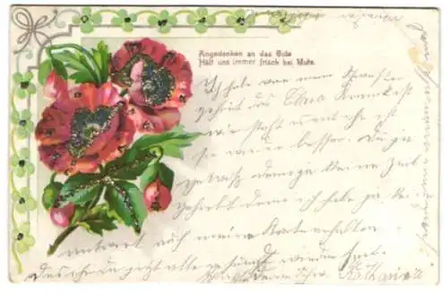 Glitzer-Perl-AK Rote Mohnblumen erblühen in voller Pracht