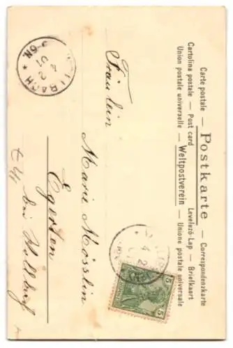 Glitzer-Perl-AK Rosenblüten und weisse Knospen an einem Zweig