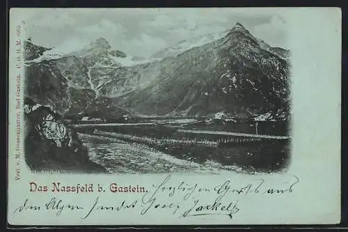 Mondschein-AK Gastein, Das Nassfeld gegen die Berge