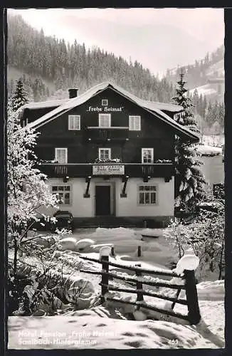 AK Saalbach-Hinterglemm, Hotel-Pension Frohe Heimat im Schnee