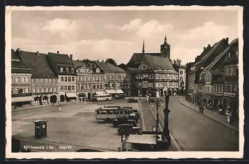 AK Mittweida i. Sa., Markt mit Geschäften