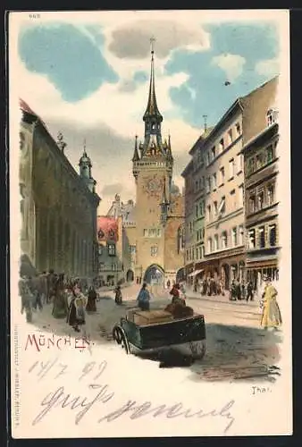 Lithographie München, Ortspartie am Thal