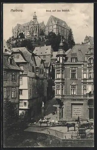 AK Marburg, Ortspartie mit Blick auf das Schloss