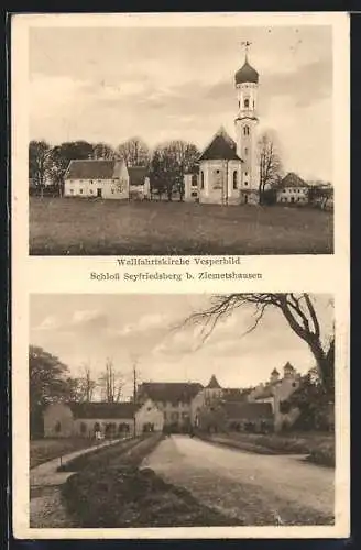 AK Ziemetshausen, Schloss Seyfriedsberg, Wallfahrtskirche Vesperbild