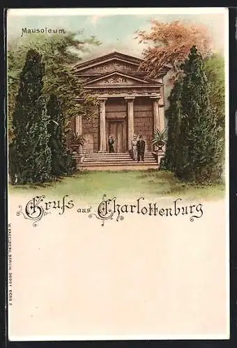 Lithographie Berlin-Charlottenburg, Leute beim Mausoleum