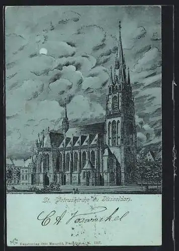 Mondschein-AK Düsseldorf, Die St. Petruskirche