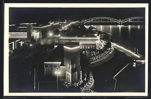 AK Düsseldorf, Ausstellung 1926, Blick vom Feuerwehrturm bei Nacht