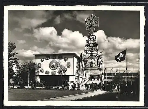 AK Zürich, Schweizer. Landesausstellung 1939, Uhrenpavillon und Glockenturm