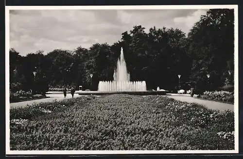 AK Dresden, Dresdner Jahresschau 1937, Grosses Blumenparterre mit Wasserkunst