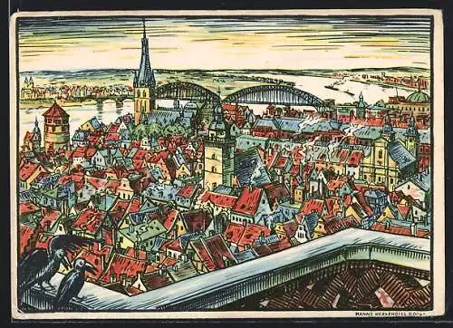 AK Düsseldorf, GESOLEI 1926, Blick in die Altstadt vom Wilhelm-Marx-Haus aus