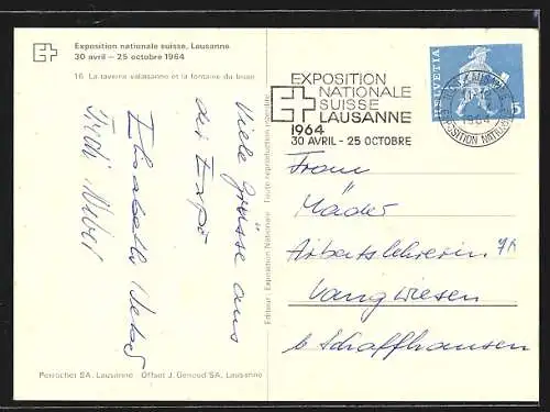 AK Lausanne, Exposition nationale suisse 1964, La taverne valaisanne et la fontaine du baise, Ausstellung
