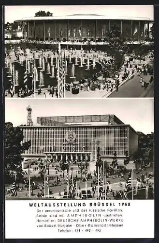 AK Brüssel, Weltausstellung 1958, amerikanischer und russischer Pavillon