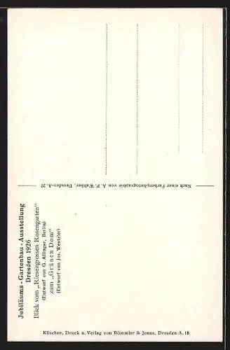 AK Dresden, Jubiläums-Gartenbau-Ausstellung 1926, Blick v. Riesengrossen Rosengarten zum Grüner Dom
