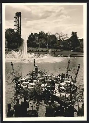 AK Hamburg, Planten un Blomen, Italienische Insel mit Wasserlichtkonzert & Philips-Turm, Ausstellung