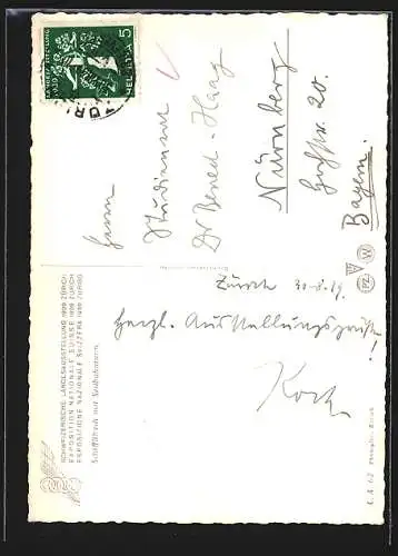 AK Zürich, Schweizerische Landes-Ausstellung 1939, Schifflibach mit Seilbahnturm