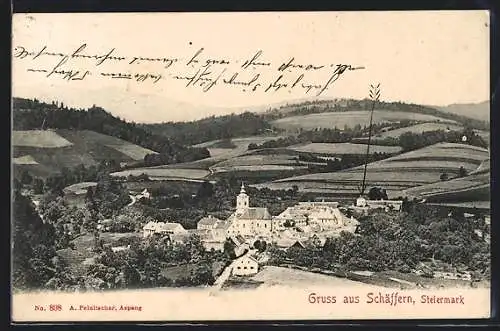 AK Schäffern, Gesamtansicht mit Landschaftsblick