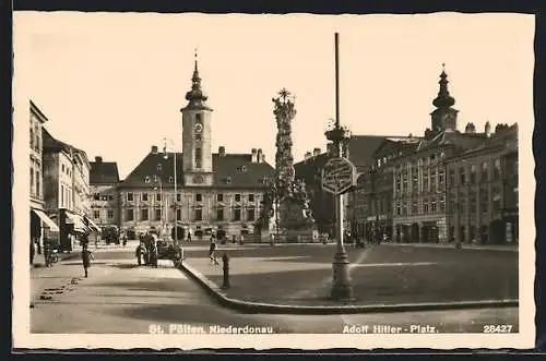 AK St. Pölten, Platz mit Säulendenkmal