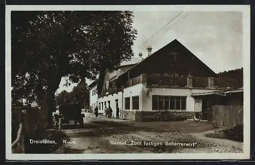 AK Dreistätten, Gasthof zum lustigen Scherrerwirt mit Strasse