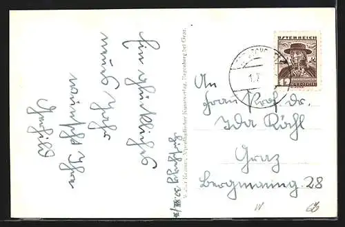 AK Hirschegg, Ortsansicht mit Hirscheggalpe im Winter