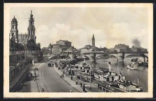 AK Dresden, Blick von der Brühl`schen Terrasse mit Kirche