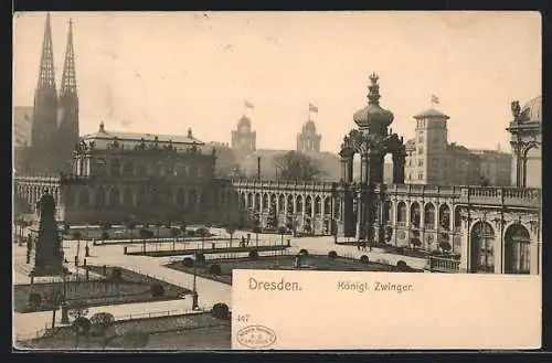AK Dresden, Königlicher Zwinger mit Kirche und Denkmal
