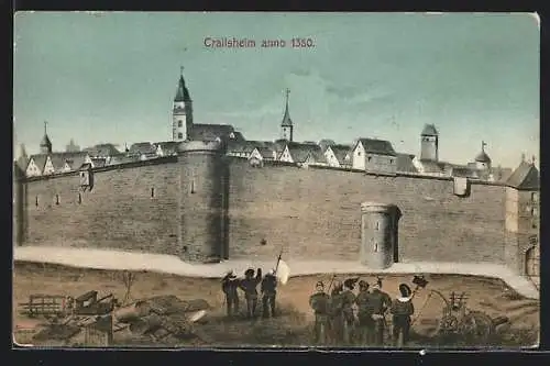 AK Crailsheim, Ortsansicht mit Mauer anno 1380