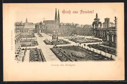 AK Dresden, Inneres d. Zwingers m. Denkmal