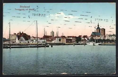 AK Stralsund, Totalansicht mit Hafen