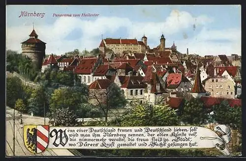 AK Nürnberg, Panorama mit Schloss vom Hallentor