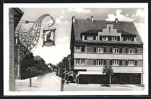 AK Schwenningen / Neckar, Strassenansicht mit Einghangsschild Gasthaus zum Bären