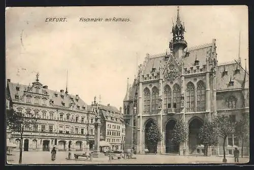 AK Erfurt, Fischmarkt mit Rathaus