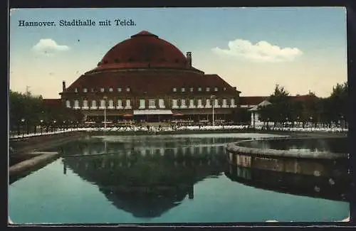 AK Hannover, Stadthalle mit Teich