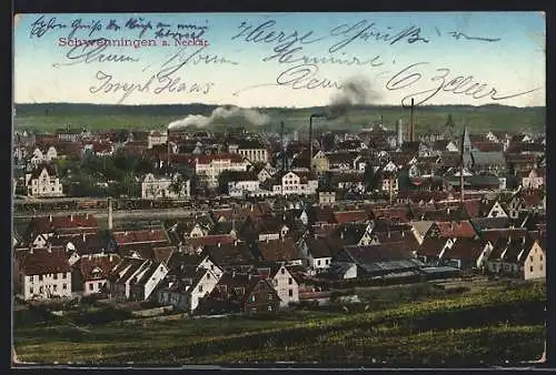 AK Schwenningen a. Neckar, Teilansicht mit Kirche