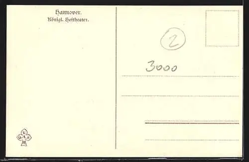 AK Hannover, Kgl. Hoftheater, Denkmal und Strassenbahn