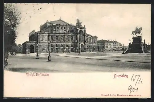 AK Dresden, Reiterstatue und Königl. Hoftheater