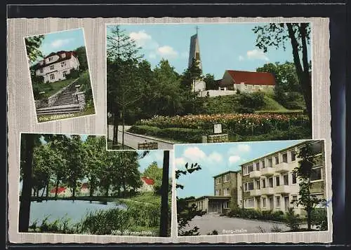 AK Boostedt über Neumünster, Priv. Altersheim, Kirche, Wilh.-Grimm-Park, Berg-Heim