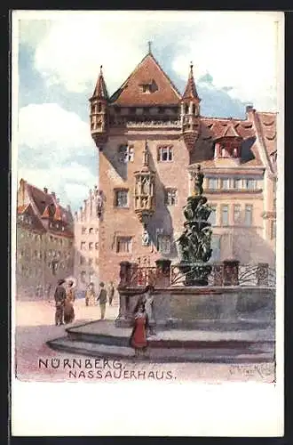 Künstler-AK Nürnberg, Brunnen am Nassauerhaus