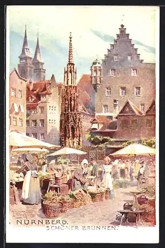 AK Nürnberg, Wochenmarkt am Schönen Brunnen