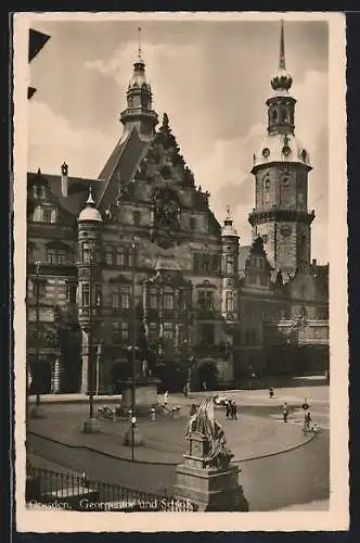 AK Dresden, Georgentor und Schloss mit Denkmal